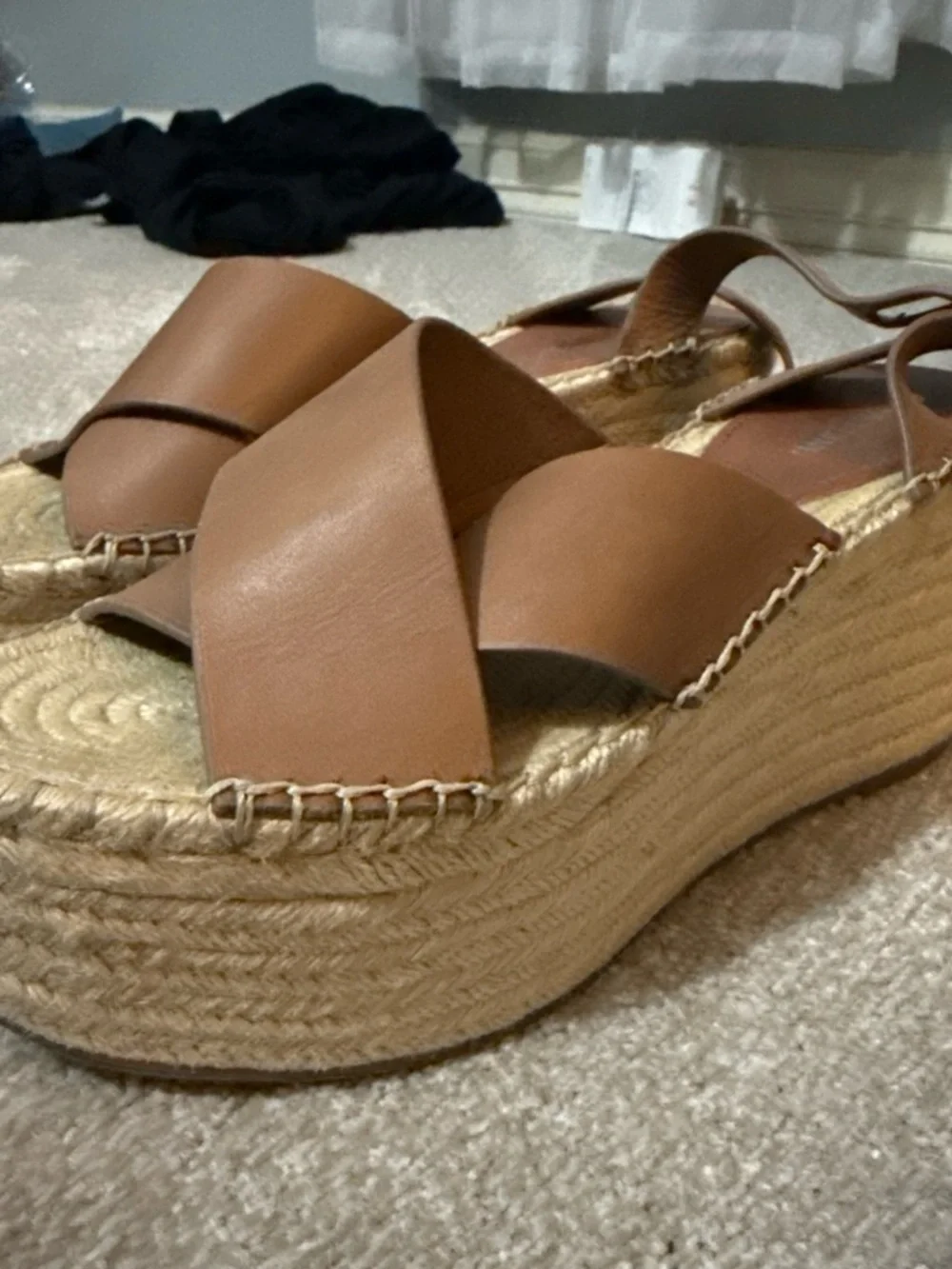 Gianni Bini Tan Leather Crisscross Espadrille Wedges